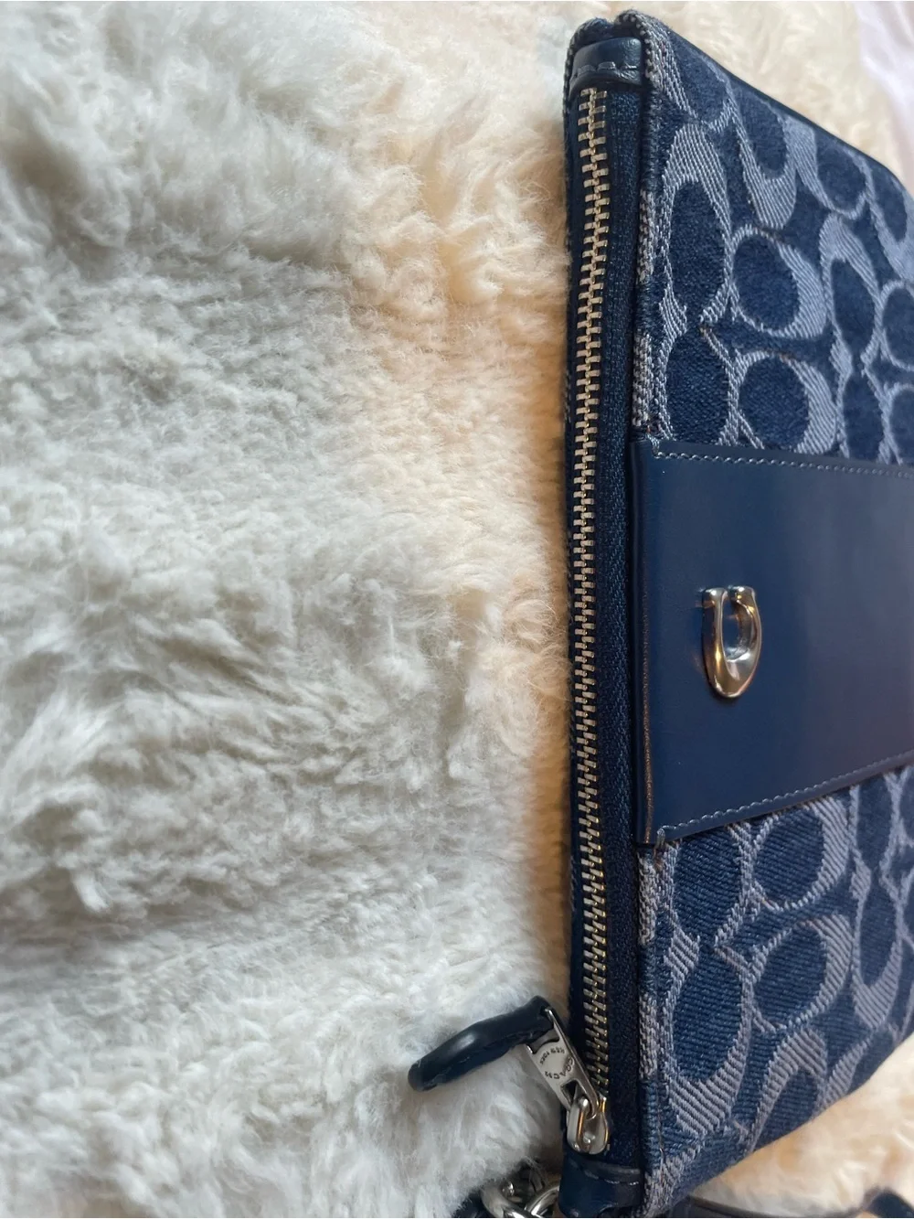 Coach Blue Denim Signature Jacquard Wristlet